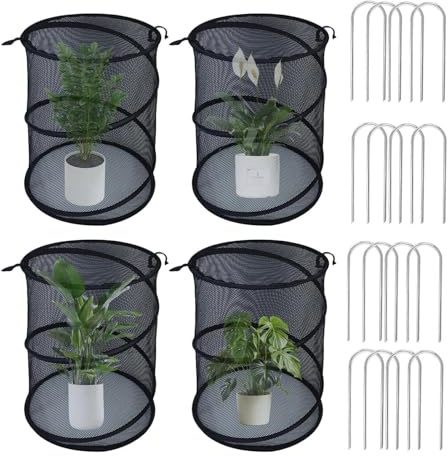 Växtskydd i nät, 4-delad hopfällbar andningsbar odlingsbur – växtnät inhägnad pop open – för grönsaksblommor frukt balkong fruktträdgård upphöjd säng