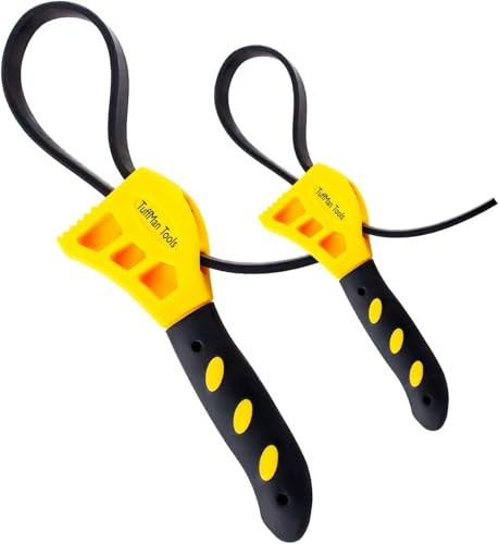TuffMan Tools Strap Wrench Set, Adjustable Rubber Strap Oil Filter Removal Tool Fits 1″–4″ Filters for Automotive & Plumbing - Set of 2