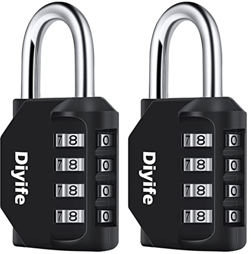 2 Pièces Cadenas Code 4 Chiffres Cadenas à Combinaison, Diyife Serrure Combinée Imperméabiliser, Métal étanche et Fermoir Combiné en Acier Plaqué, pour Gym,Écoles,Vestiaires,Casier (Noir)