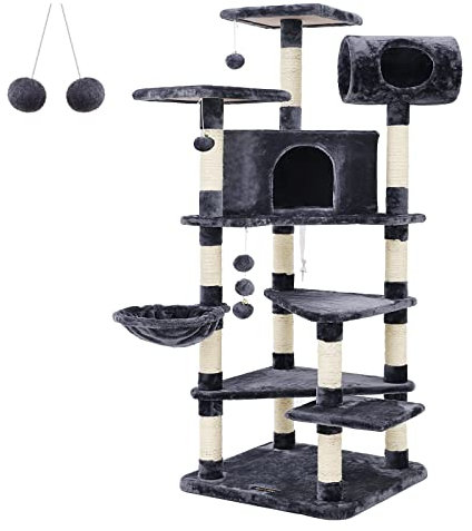 Feandrea XXL Kratzbaum Kletterbaum mit Mehreren Ebenen für Katzen, Höhe 165 cm rauchGrau PCT17G