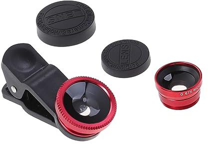 Universal Portable Handy Kameraobjektiv Super Weitwinkelobjektiv Makroobjektiv Fisheye Objektiv Clip auf 3 in 1 Handyobjektiv für 6S / 7/8 / X (Rot