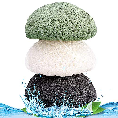 Esponja Konjac Facial,BETOY 3 piezas Esponja Konjac Exfoliante Esponja Konjac Naturales Exfoliante Facial Esponja Konjac para Exfoliación, Cuidado de la Piel, Blanco, Verde, Negro.