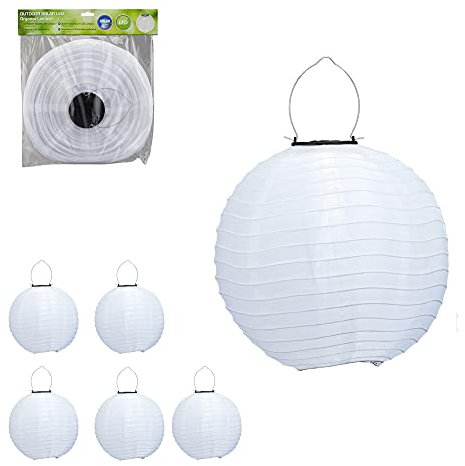 LED Solar Lampion weiß aus Organza Wegbeleuchtung Garten Balkon Outdoor Beleuchtung Deko Party (6 x LED Solar Lampion)