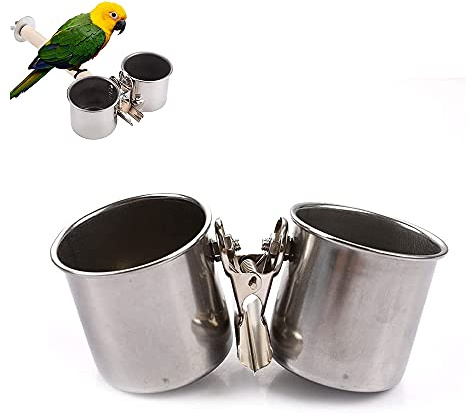 Ciotola per pappagalli, ciotola per uccelli, gabbia in acciaio inox, ciotola per l'alimentazione dell'acqua con clip, per gli amanti degli uccelli, pappagalli, ara, parrocchetti, calopsitte