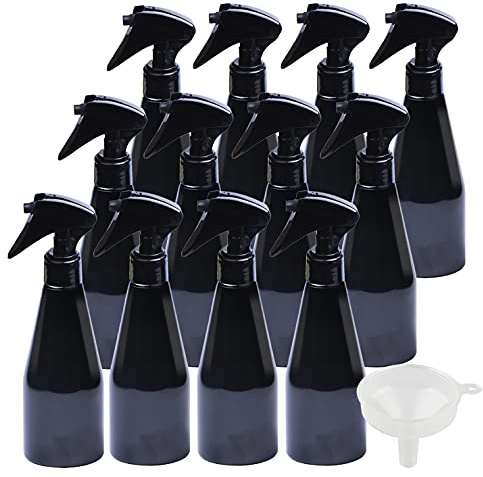 ZEOABSY 24 Piezas 250ml Spray de Plástico Negro Botella de Spray Vacía con Trigger Pulverizador Negro de Niebla Fina Atomizador para Perfume Aromaterapia Agua Líquidos, 1 Pieza Embudo