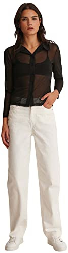NA-KD Jeans de Mezclilla de Pierna Ancha con Dobladillo sin rematar para Mujer, Crudo, 44