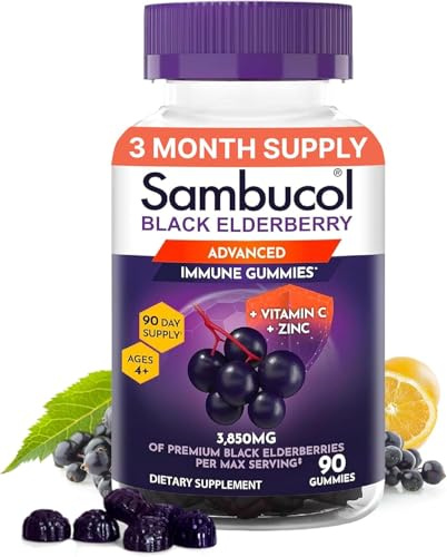 Sambucol Elderberry Gummies - Immune Support Supplement for Adults & Kids with Vitamin C & Zinc, Sambucol Elderberry are High in Antioxidants, Gluten Free, Vegan - 90 Count
