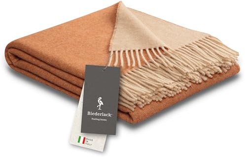 biederlack® weiche Kuscheldecke Wool-Mix Orange-Sand, Plaid in 130x170 cm | Fransendecke aus Wolle & Kaschmir, GRS Zertifiziert, ideal geeignet als Sofa-Decke, Wohndecke in top Qualität, Made in Italy