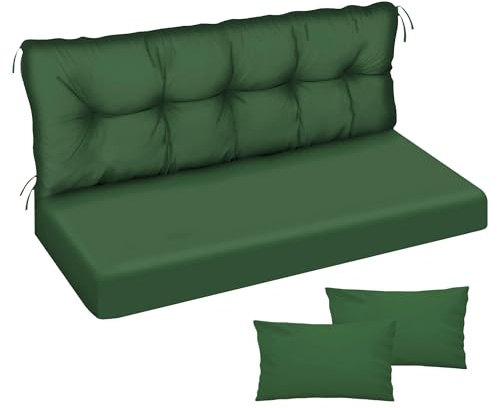 Ferocity Auflage für Hollywoodschaukel 100x50x50 Gartenbankauflage und 2 Kissen Palettenauflage Bankauflage Sitzkissen und Rückenkissen Matratze Sitzpolster Gartenpolster Glatt-Pik Grün [133]