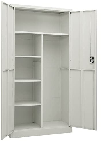 Armadio con Ripiani, Organizer Industriale 90x40x180 cm in Acciaio Grigio Chiaro con 2 Ante e 4 Ripiani per Ufficio, Soggiorno e Stanza degli Attrezzi