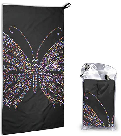 AROONS Schnell trocknendes Handtuch mit Tasche – Strass-Schmetterling bedruckt, super saugfähiges Gesichtstuch, Mikrofaser, Reise-Sport-Handtücher, 40 x 80 cm