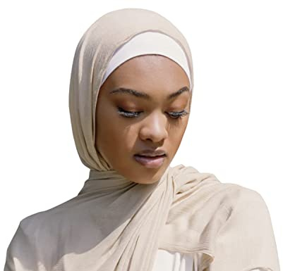 Txameru Bufanda hiyab para mujer, rayón musulmán arrugado con borde de flecos, Beige, Large