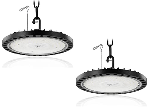 Viugreum 2 Confezioni UFO LED 200W, Proiettore LED da Esterno 20000LM, Bianco Freddo 6500K, Impermeabile IP65, UFO LED Industriale con Cordini/Cavi per Garage/Officina/Parcheggi/Palestra