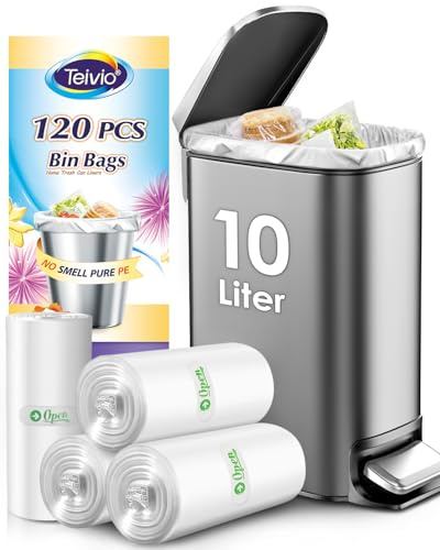Teivio, bolsas de basura fuertes de 2.6 galones, 100 unidades, para bolsas de basura de 2.5, 2.6 galones, bolsas de basura pequeñas, bolsas de plástico pequeñas para el hogar, oficina, cocina, coche