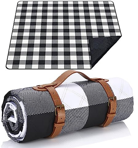 Picknickfilt 200 x 200 cm, galler picknickfilt vattentät, bärbar tvättbar extra stor strandfilt sandfri, campingfilt isolerad med bärhandtag, perfekt för picknick, utomhus, camping, strand, park