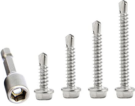 113 Pcs M4.8 Self Drilling Hex Head Screws Assortment Kit,410 Stainless Steel Self Tapping Screws With Hex Socket For Metal,Wood, Pvc,Plasterboard,Number Plate(16/25/38/50mm)