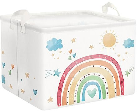 Clastyle Rainbow Baby Laundry Hamper Collapsible Clothes Kids Storage Basket Waterproof Girls Toy Box for Nursery Room, Cloud, 40*30*30 cm
