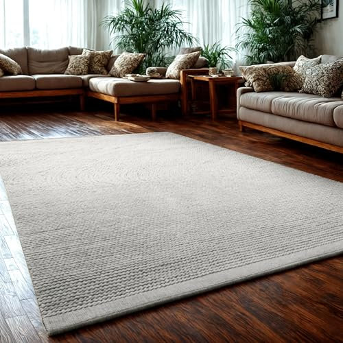 MY-RUG WoolHeaven Handgemachter Wollteppich aus gewalkter Schurwolle, weicher Handweb-Teppich, Natur Wohnzimmerteppich, Wendeteppich, robust & pflegeleicht, WoolHeaven, weiß, eckig 170 x 120 cm