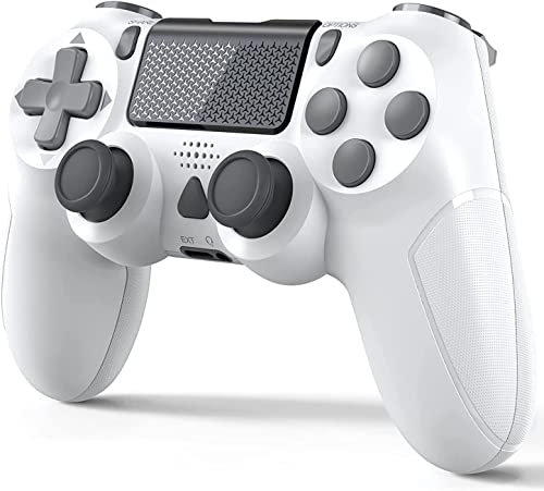 JJVYE Wireless Controller for PS-4, Wireless Game Controller Joystick for PS-4/PS-4 Pro/PS-4 Slim Console with Dual Vibration/6-Axis Gyro Sensor Function (White)