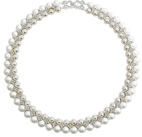 AILUOR Set di gioielli di perle per le donne, collana e orecchini di perle placcati Orecchini a goccia di perle Bracciali di perle Collana a girocollo Gioielli da sposa per donne (Bicolore)