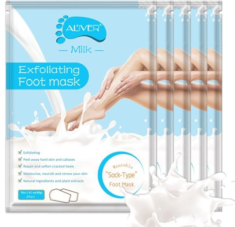 P-Beauty Fußmaske Milchextrakt | Exfolierendes Fußpeeling | zur Entfernung von raue Haut, Hühneraugen & Risse | Pflegend & Feuchtigkeitsspended | Natürliche Fußpflege | für seidige Füße | 5 Paar