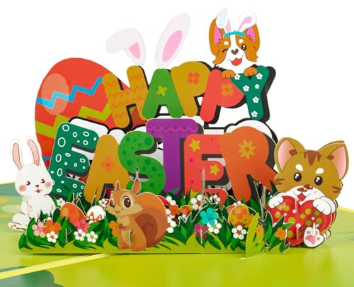 GREETING ART Pop-Up Karte Ostern,Fröhliche Osterkarte, Osterhase mit Eiern,Pop Up Osterkarte Religiös,3d Osterkarten,Ostergeschenke für Kinder, Sohn, Tochter, Junge, Mädchen