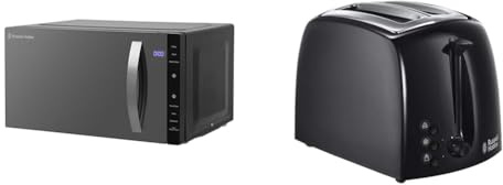 Russell Hobbs RHFM2363B 23 L 800 W Black Digital Flatbed Solo Freestanding Microwave & Textures 2 Slice Toaster (Extra Wide Slots, 6 Browning levels, Frozen