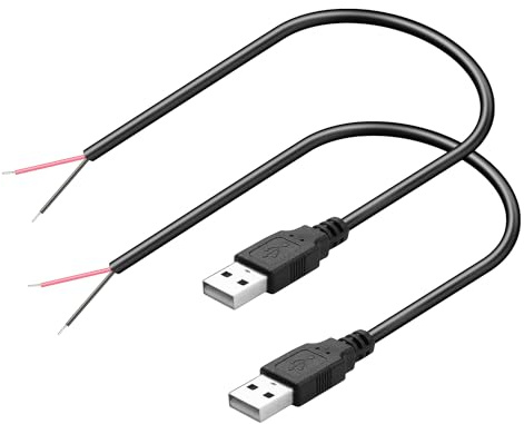 PNGKNYOCN 30cm kurzes USB Pigtail Kabel, 22AWG 5V/3A USB A Stecker auf 2 Pin Blankdraht Verlängerungsdatenkabel für USB Geräte Installiert oder Ersatz Reparatur DIY Kabel（2-Pack） (Male)