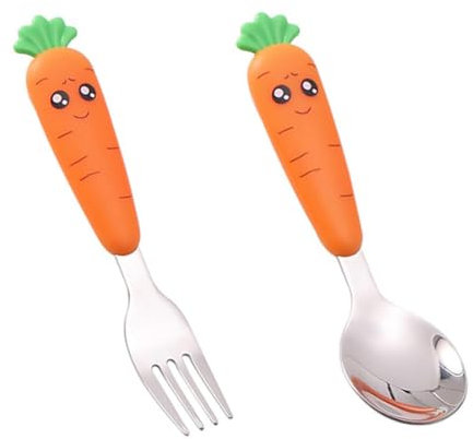 Aililong 2 Stück Baby Besteckset ab 1 Jahr - Esslernbesteck mit Gabel und Löffel für Kleinkinder - Babylöffel - Besteck Baby zum selbst Essen - Baby Gabel und Löffel Set