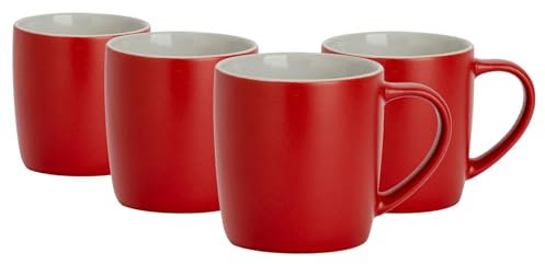 Argon Tableware Coloured Coffee Mugs - Matte Red - 350ml - Pack of 4 - Matt Ceramic Stoneware Latte Cappuccino Cups Hot Chocolate Cups Colourful Mug Set with Handle