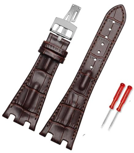 UMCNVV Cinturino in pelle da uomo adatto per AP Abbey Royal Oak AP15710 15703 catena per orologio dentellata in pelle 28 mm, Rose Gold Buckle, Agata