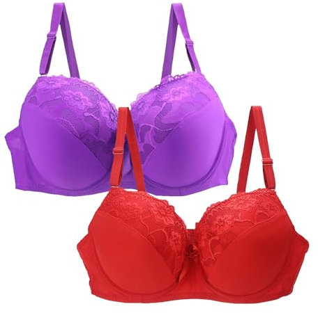 SRTUMEY Women's Bras 2 Pack Multipack - Sexy Lace Bras Plus Size 34/75 to 44/100 BCDE Cup Clearance