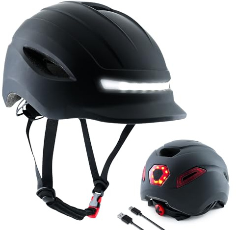 Masdio Lightweight Bicycle Helmets with LED Lights, Adult Bike Helmets, Large & Standard Size, Helmets for Adults (L)