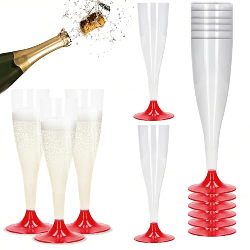 Sicignano Set 36 Calici Flute in Plastica Trasparente con Piedini Colore Rosso 10cl ? Bicchieri Lavabili Ideali per Feste Brindisi Celebrazioni ? Perfetti per Champagne Prosecco Cocktail