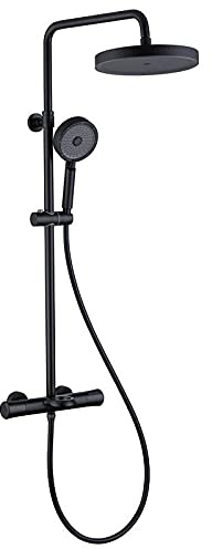 Système de douche avec bec de baignoire, ensemble de robinets de douche noirs, ensemble combiné de douche mural avec pulvérisateur à main et pomme de douche à effet de pluie de 8 po, baignoire et