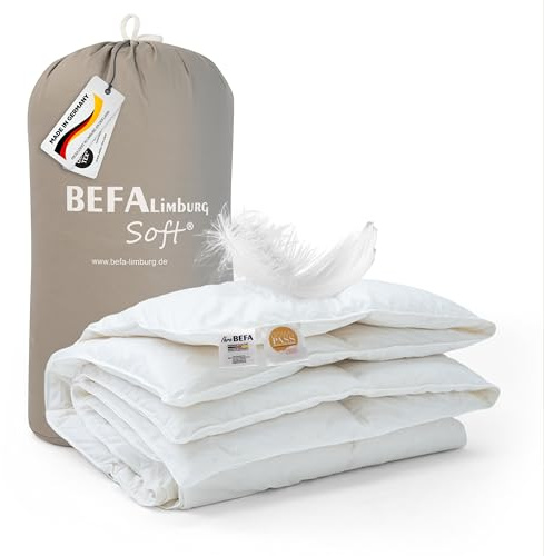 BEFA SOFT Couette d'hiver 200 x 200 cm en plumes, 90 % plumes et 10 % duvet, respirante et facile d'entretien, pour les personnes allergiques (NOMITE), bien-être (DOWNPASS) | Oeko-Tex classe 1