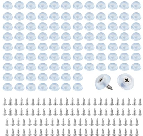 Gosknor 100pcs Cutting Board Rubber Feet, Clear Round Non Slip Transparent Silicone Feet Bumpers Chopping Board Pads with Stainless Steel Screws for Furniture Chair Cabinet Electronics Appliances