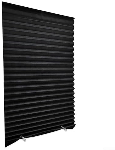 Clamp-On Pleated Blinds, 150x60cm Opaque Window Coverings, No-Drill, Required Adjustable Blackout Shades, for Bedroom Living Room(Black)