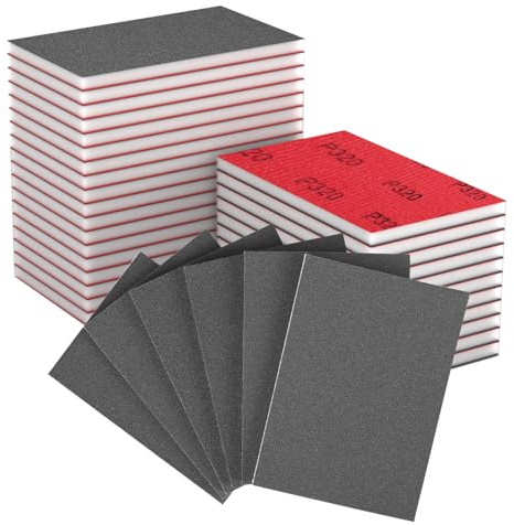 MOGRQAP Schleifschwämme Trocken & Nass, 32 Stück 320 Körnung 70 x 100mm | Schleifpapier Grob Flexibles Schleifpads für Holz, Metall, Farbe, Spachtelmasse, Wand, Lack, Autolack