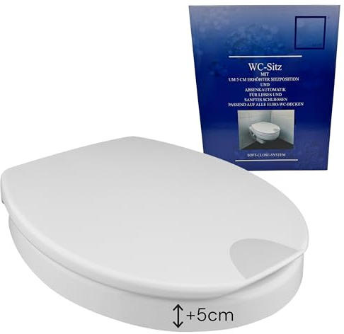 ADOB, Mantova WC Sitz Erhöhung Toilettensitzerhöher um 5 cm mit Absenkautomatik, bis 250 kg belastbar, bequem Sitzen und Aufstehen durch erhöhte Sitzposition, 56112