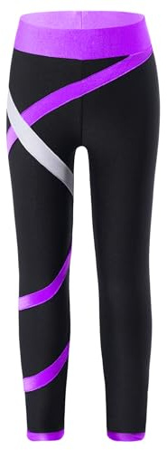 Sinleey Leggings per Bambine Elastiche per Sport Allenamento Pantaloni da Danza Calzamaglia da Ginnastica Pantaloni Pattinaggio Abbigliamento Pattinaggio Viola Scuro 9-10 Anni