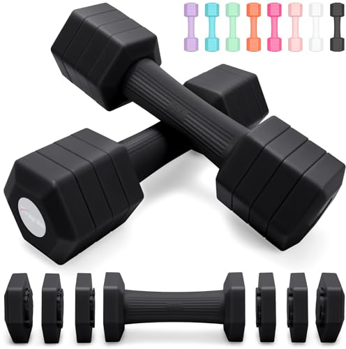 Fragraim Ensemble d'haltères réglables, Ensemble de Poids à Main 4 en 1 pour Femmes et Hommes, Paire d'haltères de 4,54 kg chacun, 0,9 kg, 1,36 kg, 1,81 kg, 2,27 kg, Ensemble d'haltères - Noir