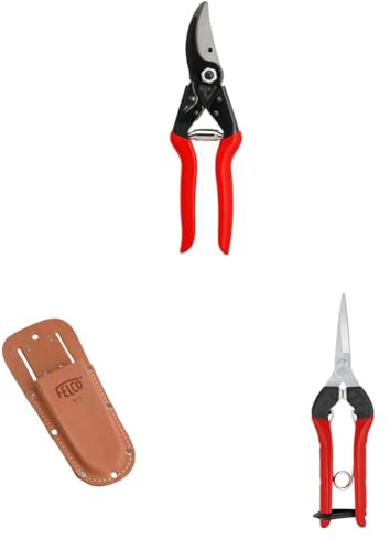 FELCO 5 Gartenschere mit Lederholster 910+ und Leseschere 322 – Set für einfache Gartenarbeiten und präzise Ernten