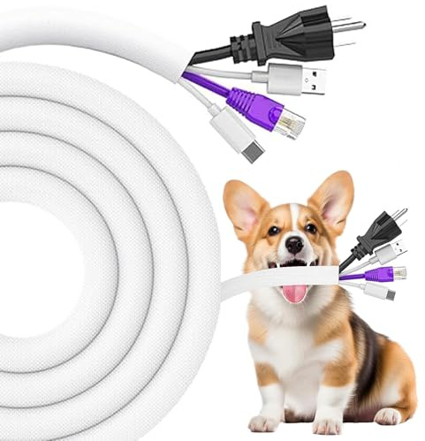 Cable Protector Animal Proof 4 Meters-9mm,White Cable Protector Keep Dogs Cats Pets From Chewing Cords, Wire Covers For Usb Charger Power Audio Computer Extension Wire