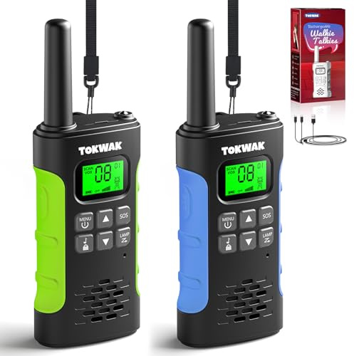 TOKWAK Walkie Talkie para Niños Adultos, Walkie Talkies Recargable con Batería, VOX y Linterna, Walkie-Talkie Largo Alcance 3KM, 16 Canales Walky Talky para Exteriores, Camping, Senderismo