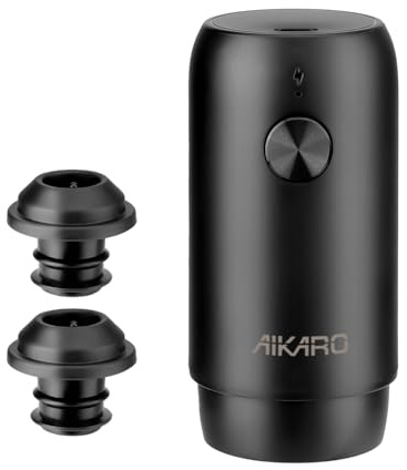 AIKARO - Electric Wine Saver Vacuum Pump with 2 Bottle Stoppers Automatic Wine Preserver, Rechargeable
