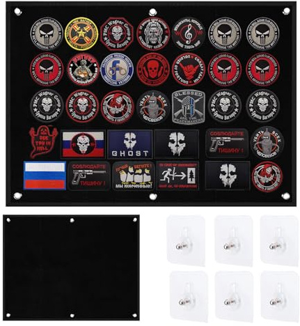 NCCHDZSW 85 × 70 cm Parches de para pared con 6 ganchos autoadhesivos para pizarra de , parche para pared, superficie de con ojales, pantalla para insignias, parches (negro)