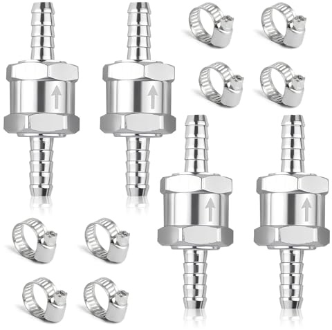 Lot de 4 clapets anti-retour pour carburant, 6 mm, carburateur de voiture avec pince à ressort, valve en aluminium, pour essence, diesel, huile végétale, eau
