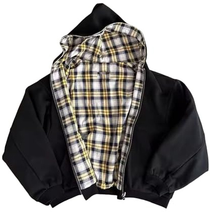 DASONLUE Sudadera para hombre con capucha, chaqueta deportiva reversible con forro a cuadros, ajuste relajado, sudadera con capucha, cómoda, transpirable, chaqueta de invierno Y2K Hip Hop