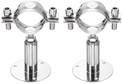 sourcing map 2pcs Wall Mount Ceiling Mount Pipe Supports 304 Stainless Steel Adjustable Pipe Bracket Clamp for OD Pipe 1.5-1.6 (38-40mm) Adjustable Height 50-100mm